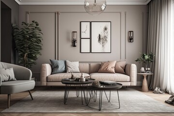 modern living room with two comfortable couches and a stylish coffee table. Generative AI