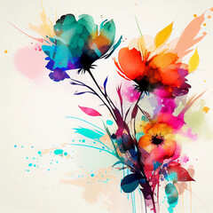Abstract  Colorful watercolor flowers  floral  generative ai