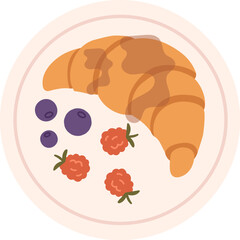 Croissant On Plate With Berries