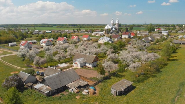 Belarusian urban village - Radun with the Catholic Church. The series of videos from the drone.