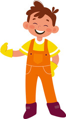 Happy boy in gloves standing