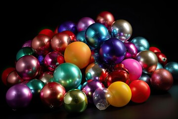 a collection of colorful balloons against a dark background