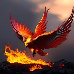 Phoenix bird risen from the ashes, fire bird