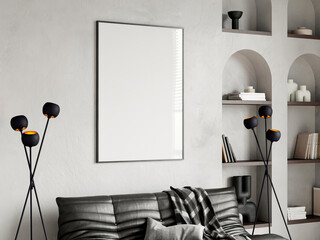 mockup frame in modern living room interior, 3d render
