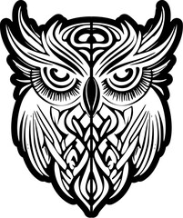 ﻿Design of an owl - black and white, with Polynesian patterns.