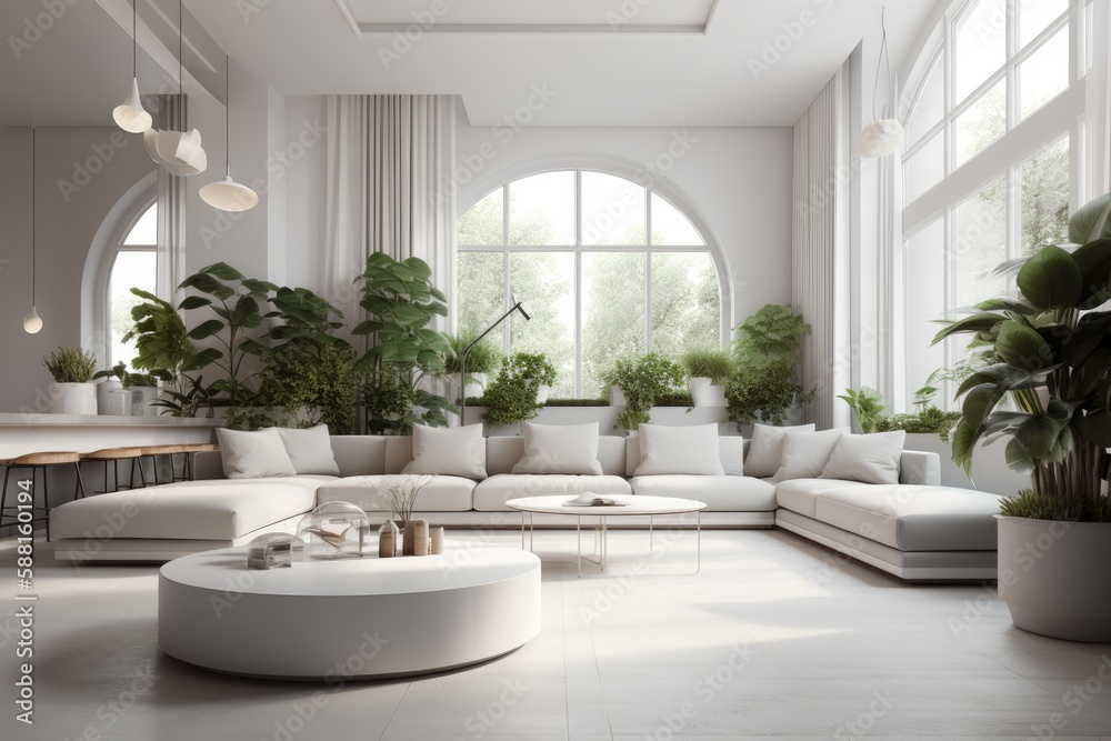 Canvas Prints modern living room with white furniture and decor. Generative AI