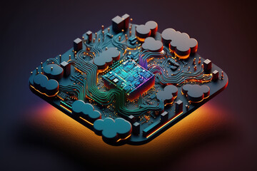 Cloud Networking, Crypto, AI, Firewall Network Security, Artificial Intelligence, Cyber Security, Cloud Managed, Circuit Board, AI Generated Art for Business and Technology