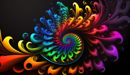 Abstract Wallpaper Rainbow Spiral, multi-colored golden ratio style. Generative AI Art