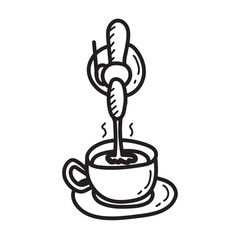 Doodle pouring hot coffee icon outline vector