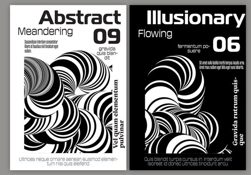 A4 Flyer Abstract 3D Curved Swirling Striped Shape Black And White