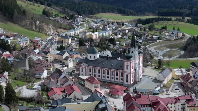Mariazell, the most important pilgrimage destination in Austria. Panorama view to the Basilica Mari&auml; Geburt