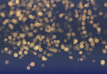 Blurred bokeh light on dark blue background. Christmas and New Year holidays template. Abstract glitter defocused blinking stars and sparks. Vector EPS 10