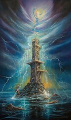 The Tower Card, Generative AI Image of the Blasted Tower Tarot