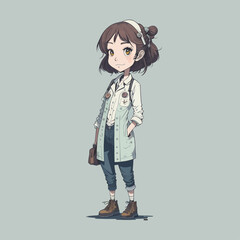 Cute doctor character in pastel colors anime cartoon style. Vector illustration