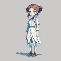 Cute doctor character in pastel colors anime cartoon style. Vector illustration