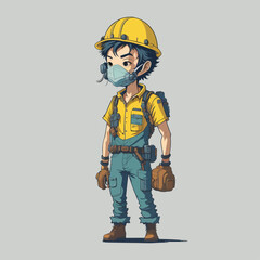 Cute worker character in pastel colors anime cartoon style. Vector illustration