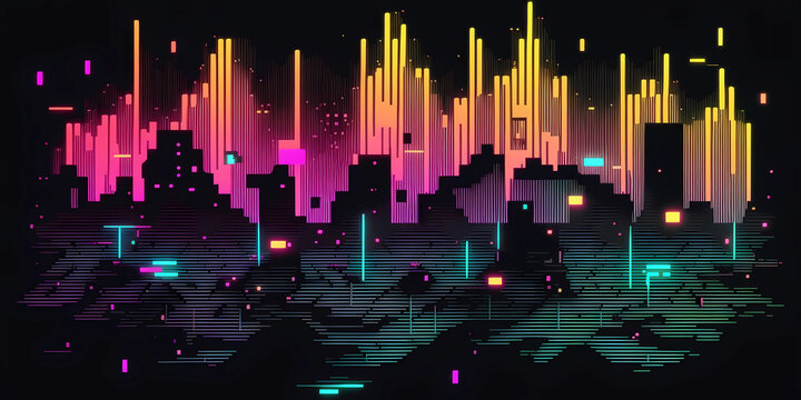Neon City background. Abstract neon background. Pink blue glowing lines. Digital wallpaper. neon lines glowing in the dark. neon rays and colorful glowing lines. Created using generative AI.