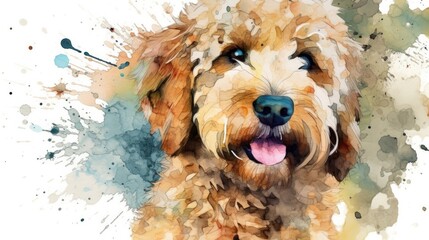 golden doodle, doodle, dog, painting, watercolor, calm