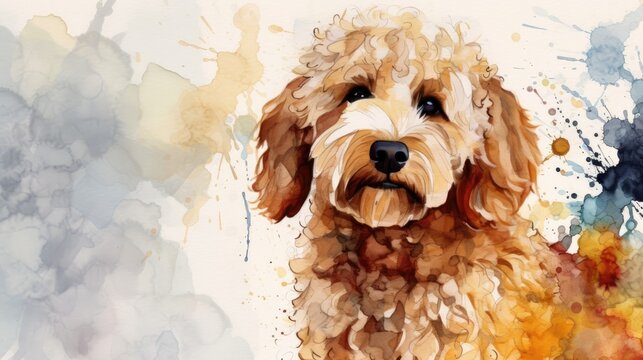 golden doodle, doodle, dog, painting, watercolor, calm