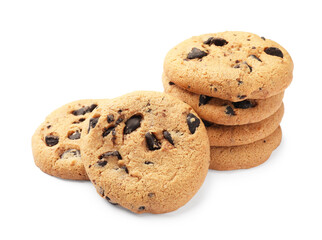 Delicious chocolate chip cookies isolated on white