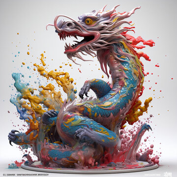 Fiery Dragon Tattoo Design with Paint Splash Art