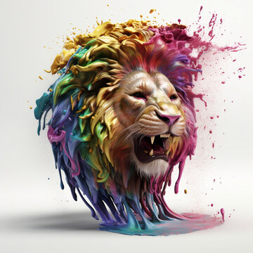 Roaring Lion's Head: Unique Tattoo Design with Paint Splash Art
