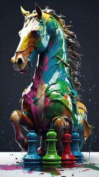 Unique Chess Knight Tattoo Design with Paint Splash Art