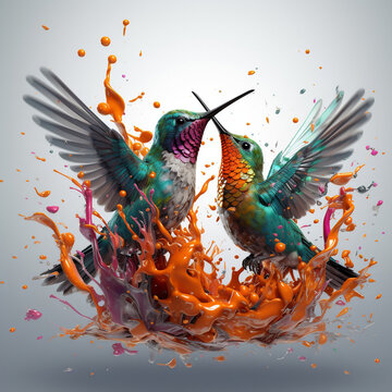  Stunning Paint Splash Hummingbird Tattoo Design for Couples