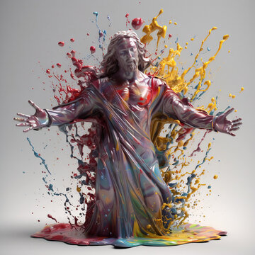 Unique Paint Splash Tattoo Design of Jesus Christ for a Meaningful Body Ar