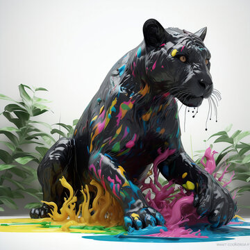 Black Panther Tattoo Design: Flora and Paint Splash Art