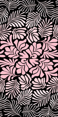 Pink black abstract background with tropical palm leaves in Matisse style. Vector seamless pattern with Scandinavian cut out elements.