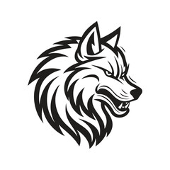 wolf, logo concept black and white color, hand drawn illustration