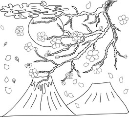 Japanese wave vector illustration for T-shirt.Traditional Chinese wave and sunrise.Beautiful line art of nature for printing on shirt.Asian art for doodle and painting on background.