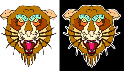 Obraz premium Japanese tiger illustration for printing on T-shirt.Year of tiger.Chinese new year zodiac sign of set.Chinese zodiac animal signs and Cherry blossom vector on background.