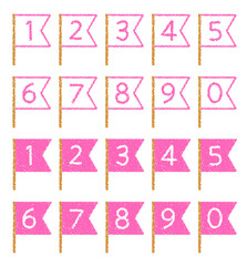 手描きのクレヨン素材　数字が書かれた旗セット