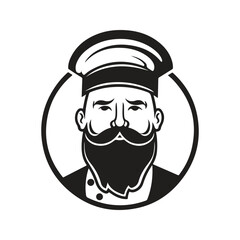chef, logo concept black and white color, hand drawn illustration