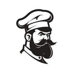 chef, logo concept black and white color, hand drawn illustration