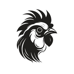 chicken, logo concept black and white color, hand drawn illustration