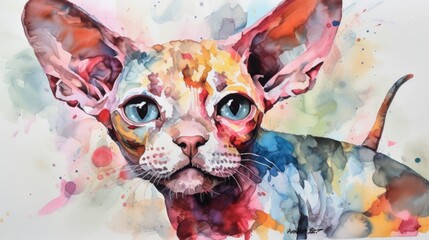 devon rex, cats, painting, watercolor, calm, watercolor painting.