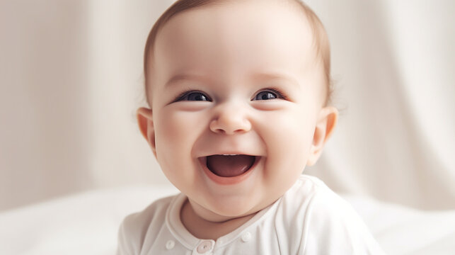 Cute sweet baby laughing closeup. Generative AI