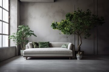 cozy living room with indoor plant as a focal point. Generative AI