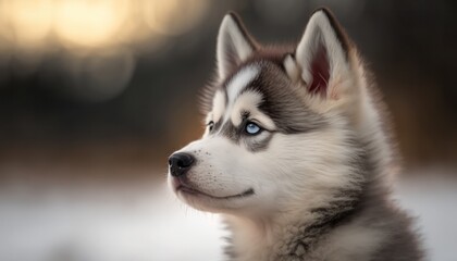 Obraz premium Beautiful husky baby or puppy portrait in winter nature generative ai