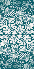 Blue green abstract background with tropical palm leaves in Matisse style. Vector seamless pattern with Scandinavian cut out elements.