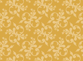 ゴールド系の装飾柄が入った壁紙や包装紙のような背景イラスト素材