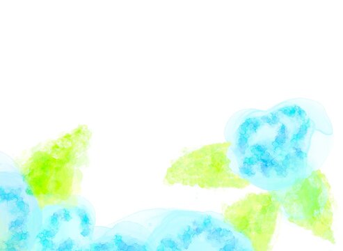 紫陽花風の水色と葉っぱの緑で表現した抽象イラスト