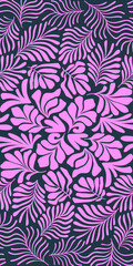 Pink abstract background with tropical palm leaves in Matisse style. Vector seamless pattern with Scandinavian cut out elements.