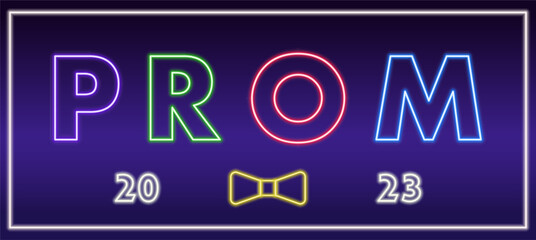 Banner for 2023 Prom Night with glowing neon lights - obrazy, fototapety, plakaty