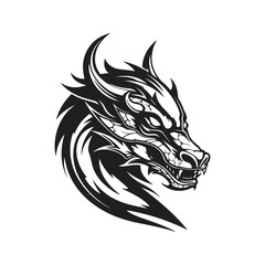 dragon, logo concept black and white color, hand drawn illustration