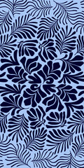 Blue abstract background with tropical palm leaves in Matisse style. Vector seamless pattern with Scandinavian cut out elements.