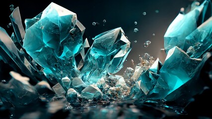 Abstract Aquamarine Diamonds Water Ice Background - generative ai